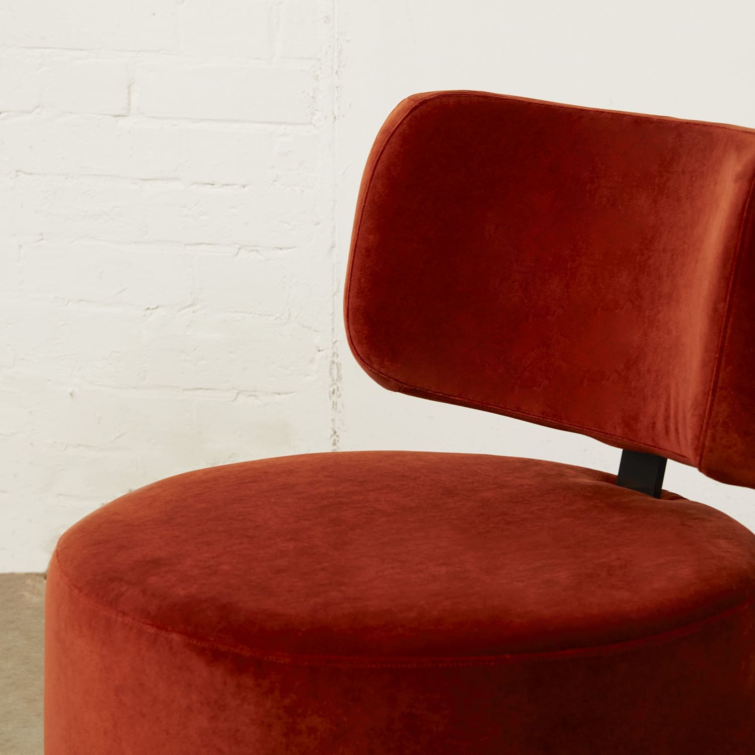 Close up of Luxury Otto chair in Deep Orange Velvet for Event Hire in London