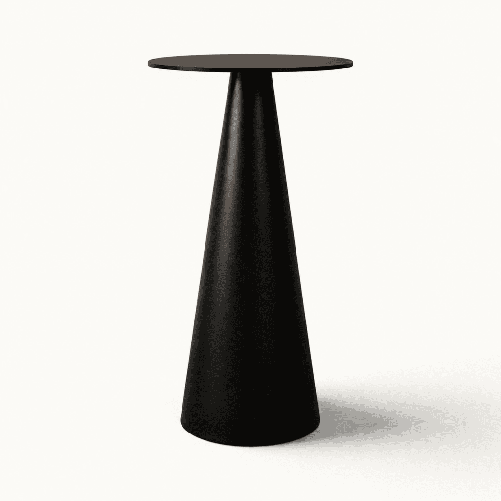Black cone poseur table for event hire in london
