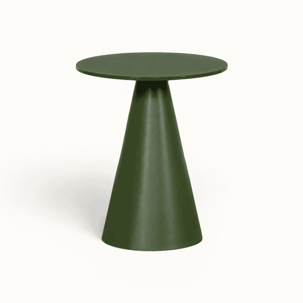Green side table, cone shaped for event hire