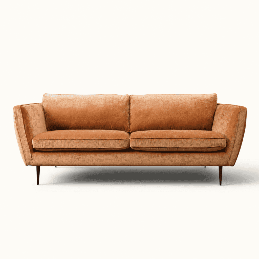 Pale rust chenille sofa for hire in london