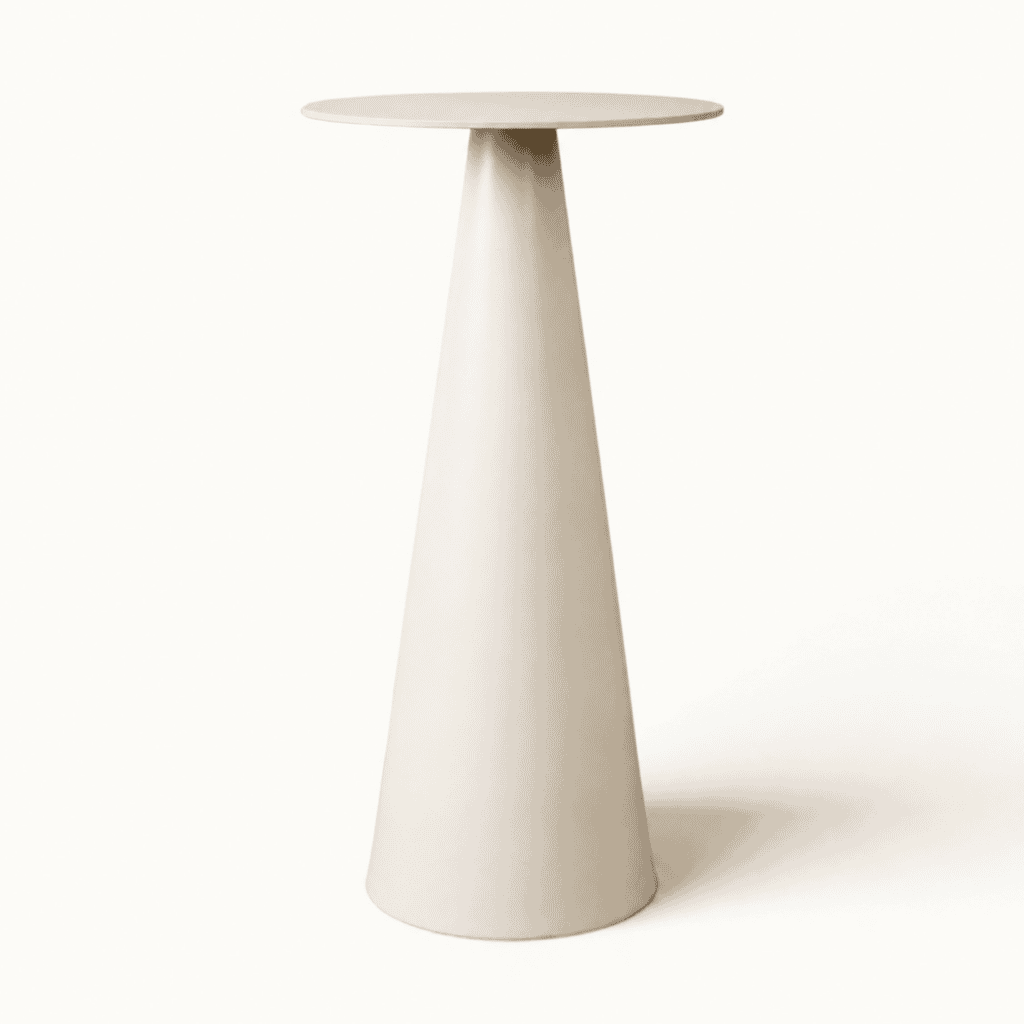 White cone poseur table for event hire